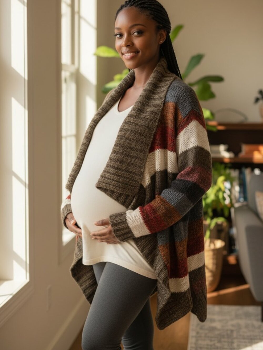 Ashley Maternity Striped Draped Cardigan Sweater XL Open Front EUC